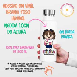 2 UNIDADES DE ADESIVO EM VINIL LÁVAVEL BRANCO FOSCO PARA GARRAFINHA QUALQUER TEMA/ SQUEEZE/ GARRAFA ESCOLAR em Oferta na Shopee