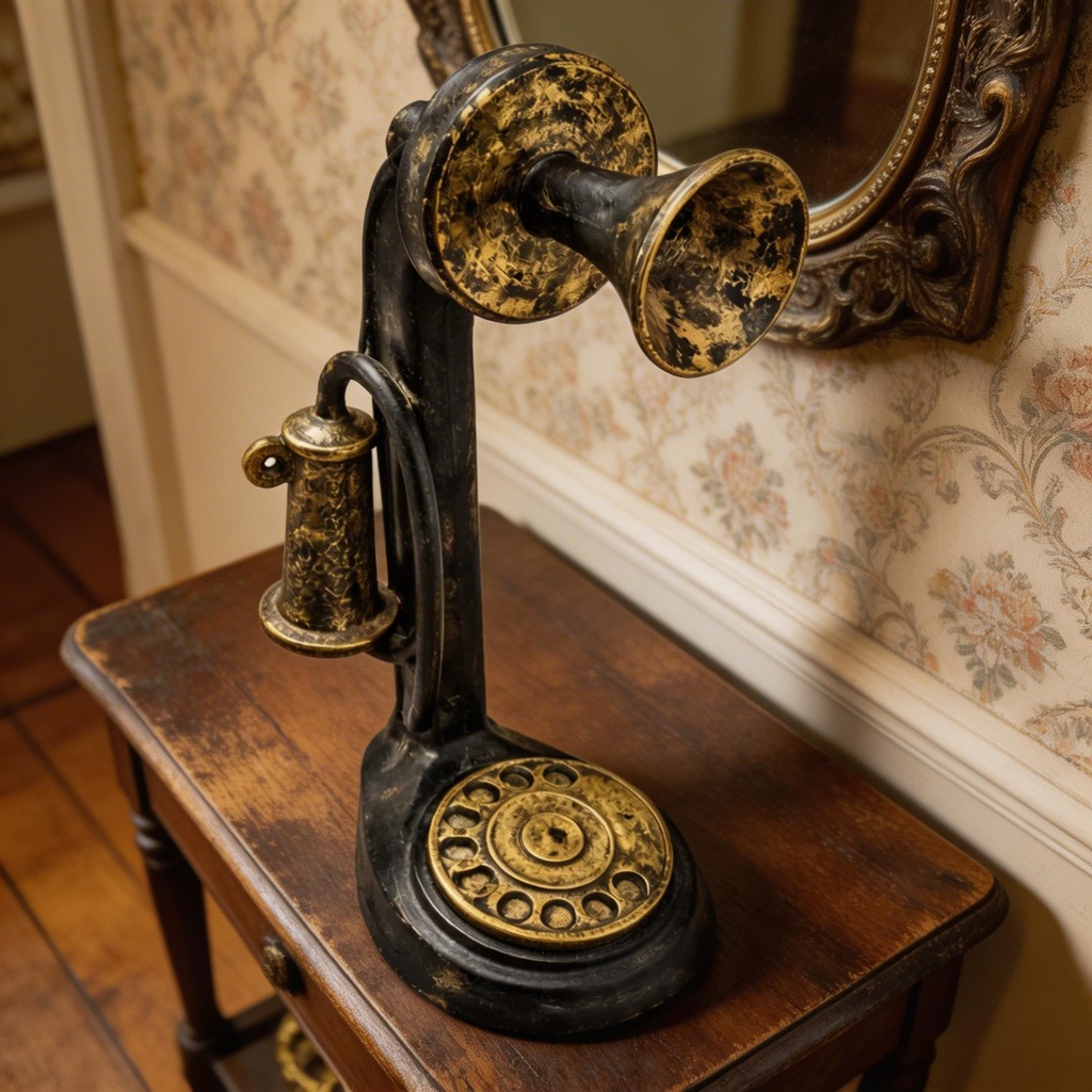 Telefone Antigo Decorativo Vintage Preto Dourado 27cm Lux Preto Com Dourado Envelhecido
