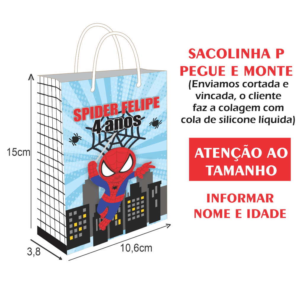 Sacolinha P HOMEM ARANHA CUTE - sacolinha surpresa - festa de aniversário - Lembrancinha de festa PEGUE E MONTE
