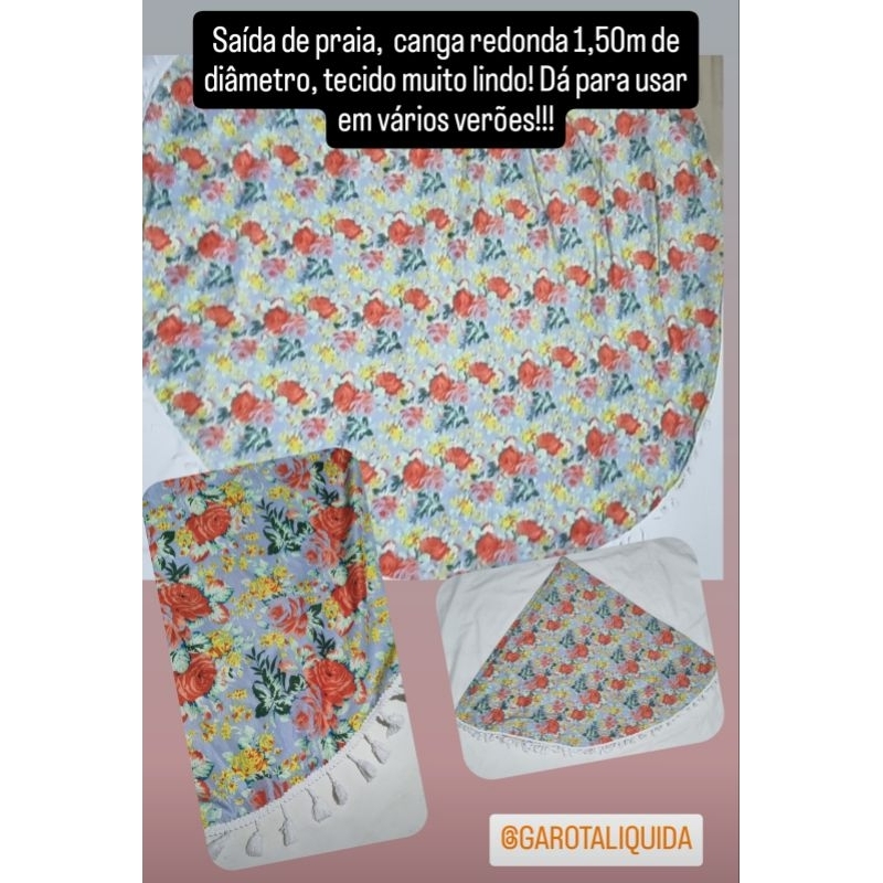 Saída de praia,  canga redonda 1,50m de diâmetro, tecido muito lindo! Dá para usar em vários verões!!!