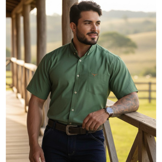 Camisa Xadrez Country Manga Curta Bolso Botão na Gola Lida de Boiadeiro Social em Oferta na Shopee