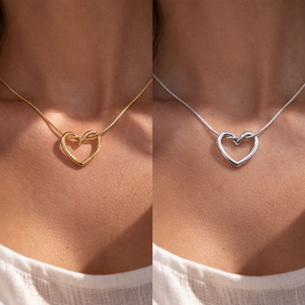 Colar Coração Com Pingente Vazado Nó Estrela, Borboleta Aço Inoxidável Vários Modelos Prata Dourado em Oferta na Shopee