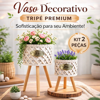 Kit Vaso Tripé Decorativos Fibra Natural Pé de Madeira Moderno Varanda Jardim Flores Plantas em Oferta na Shopee