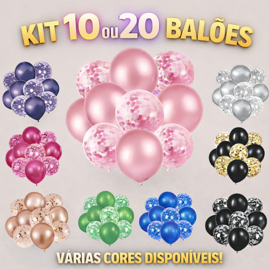 Kit 10 Balões de Festa Metalizado e Brilhante - Kit Com 10 Balões / Balão em Oferta na Shopee