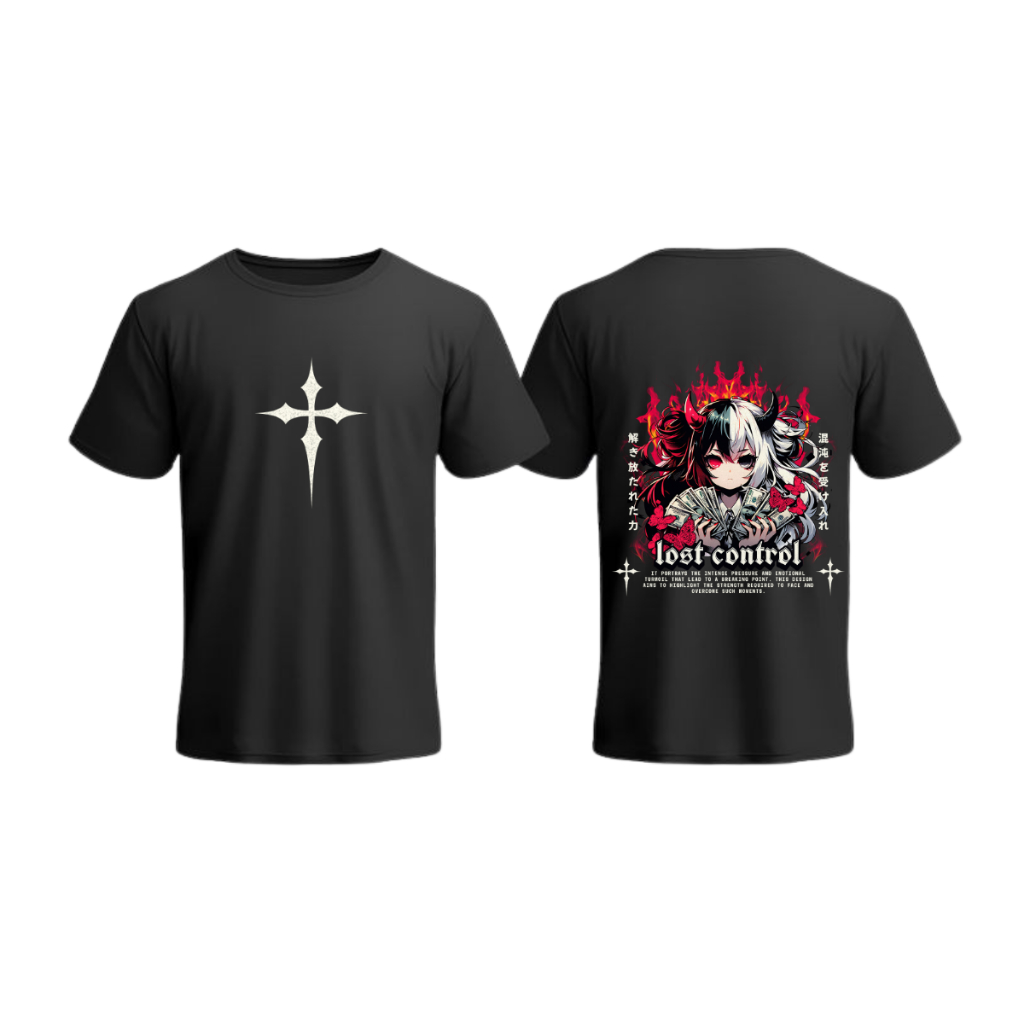 Camiseta Unissex Lost Control Anime Demon Money Camisa Estampada Frente Verso Dark