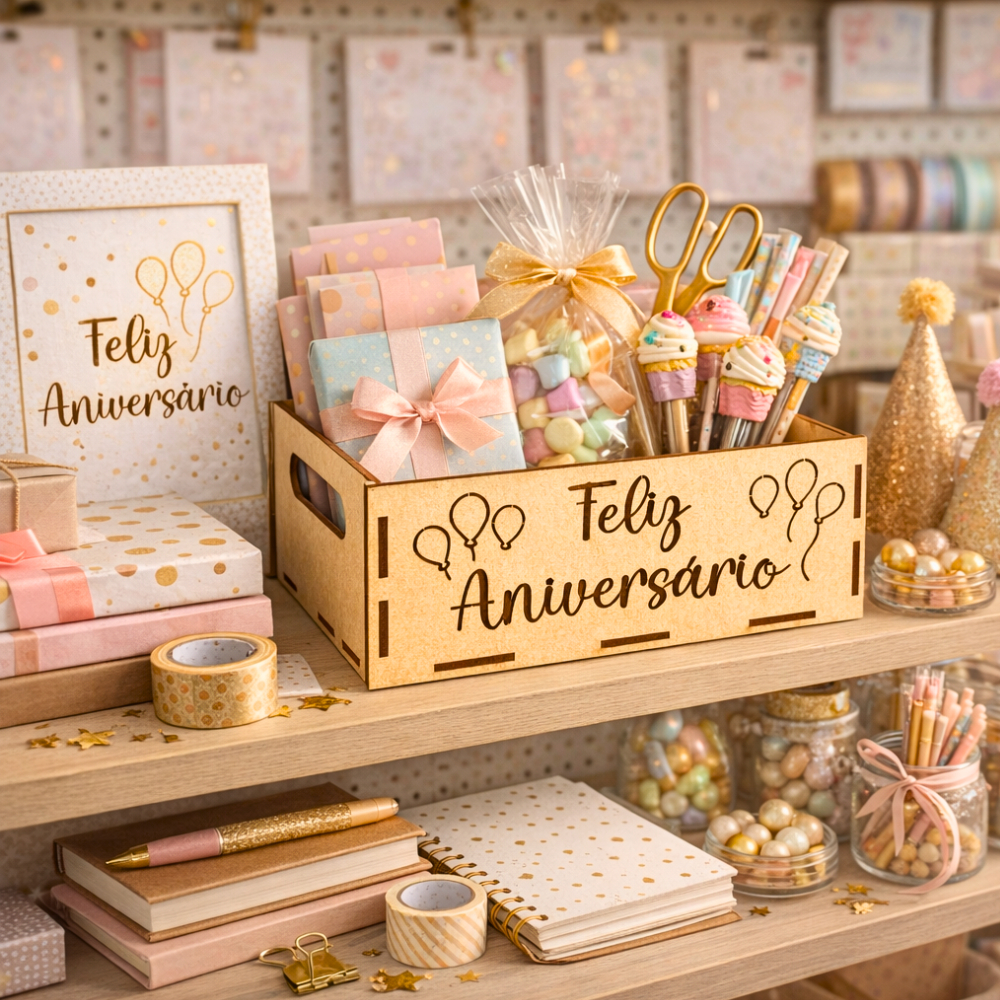 5 Caixas Caixinhas MDF Recorte "Feliz Aniversário" Para Kit Presente Personalizado | M32