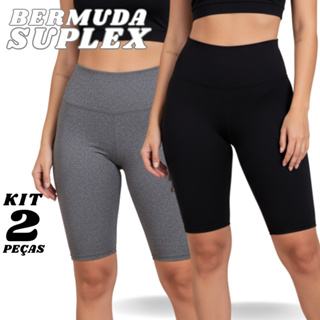 Kit 2 Short Legging Feminino Bermuda Suplex de Cintura Alta para Academia em Oferta na Shopee