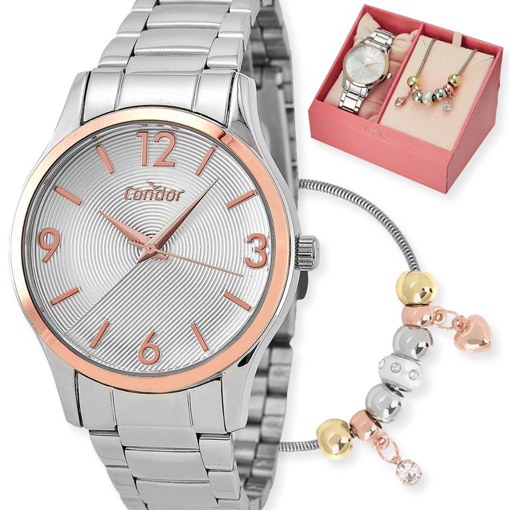 Kit Relógio Condor Feminino Prata + Pulseira Copc21Aecv/K3K em Oferta na Shopee