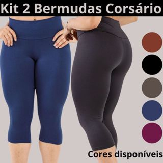KIT COM 2 BERMUDAS CORSÁRIO LEGGING FITNESS FEMININA 90222-K2-C3 em Oferta na Shopee