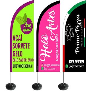 Wind Banner Personalizado com seu logo Kit Completo BASE+TECIDO+HASTES DUPLA FACE 100% PERSONALIZADO