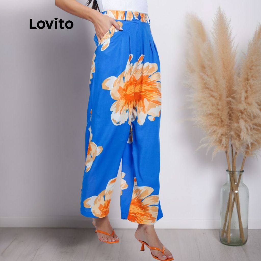 Lovito Bossa l Calça Feminina em Viscose Estampa Flores Brancas PTB1049BRL1079