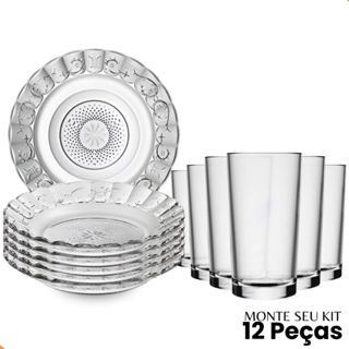 Jogo De Pratos Fundos E Copos 12 Peças Aparelho De Jantar Em Vidro em Oferta na Shopee