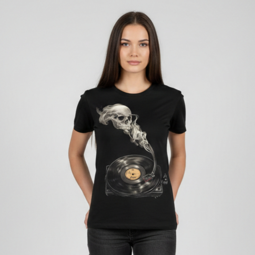 Camiseta Plus Size Skull Disco DJ Música Retro Music