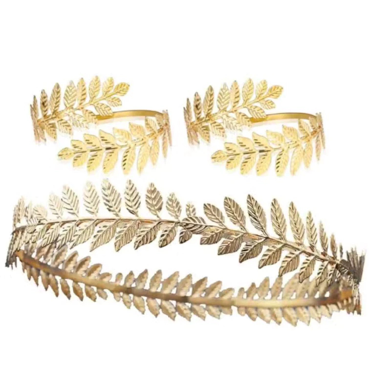 Acessório Deusa Grega Tiara Redonda Folhas Finas e bracelete para festa e fantasia em Oferta na Shopee