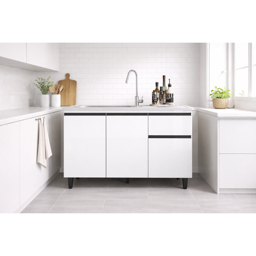 Balcão gabinete de Cozinha para Pia Sem Tampo Suiça 3 Portas 1 Gaveta em Oferta na Shopee
