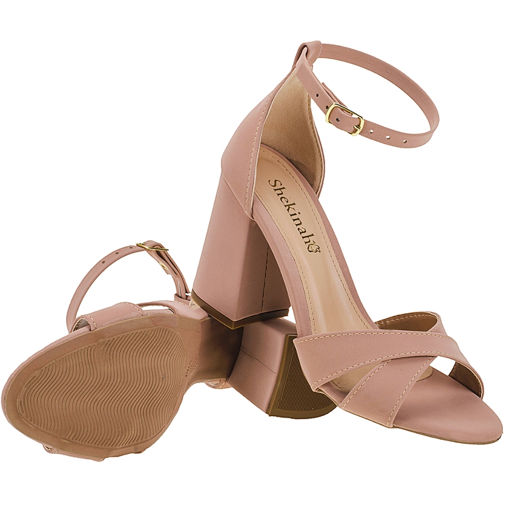 Imagem Sandália Feminina Saltinho Salto Alto Bloco Grosso Quadrado Confortável Festa Lançamento X Shekinah