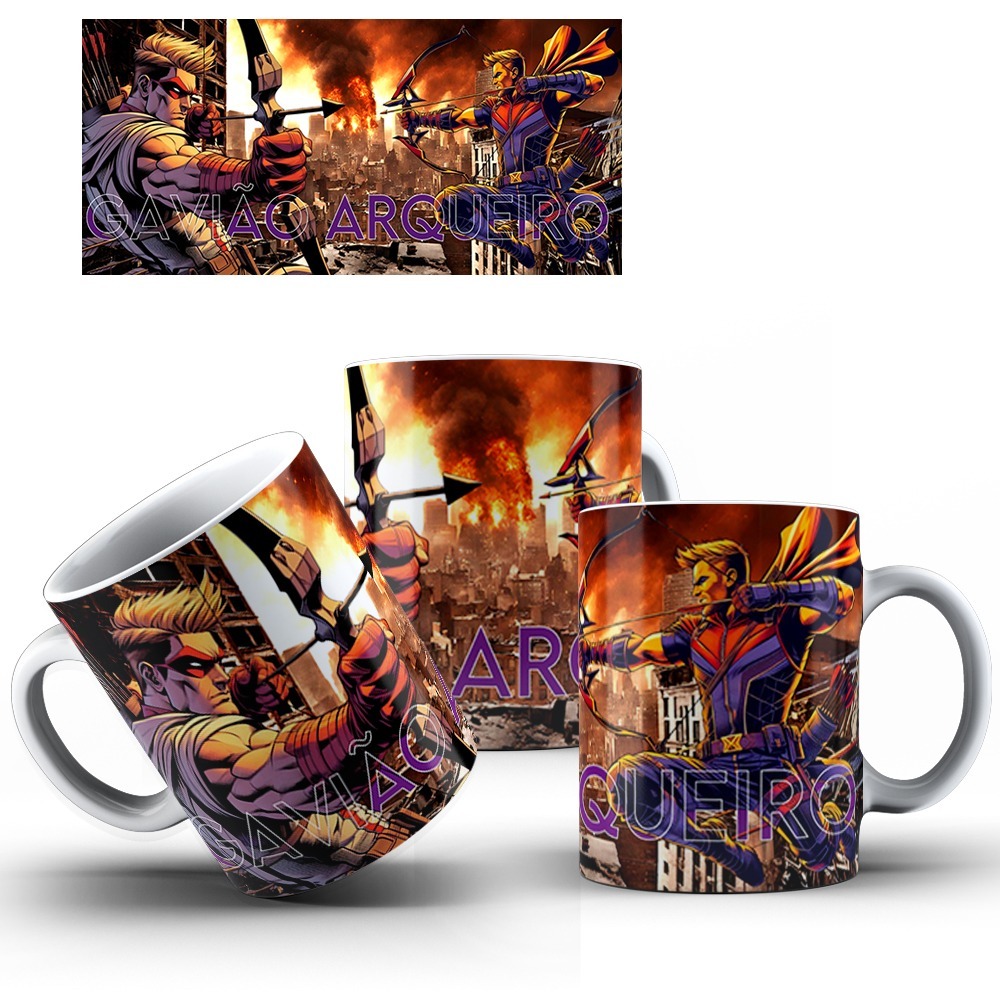 Caneca Personalizada Gavião Arqueiro Marvel Vingadores Super-Herói 325ml