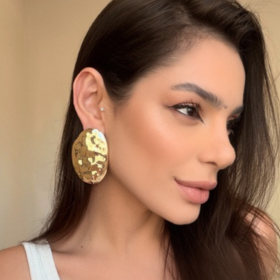 ✨ Brinco Maxi Dourado Orgânico – Elegante, Moderno e Leve em Oferta na Shopee