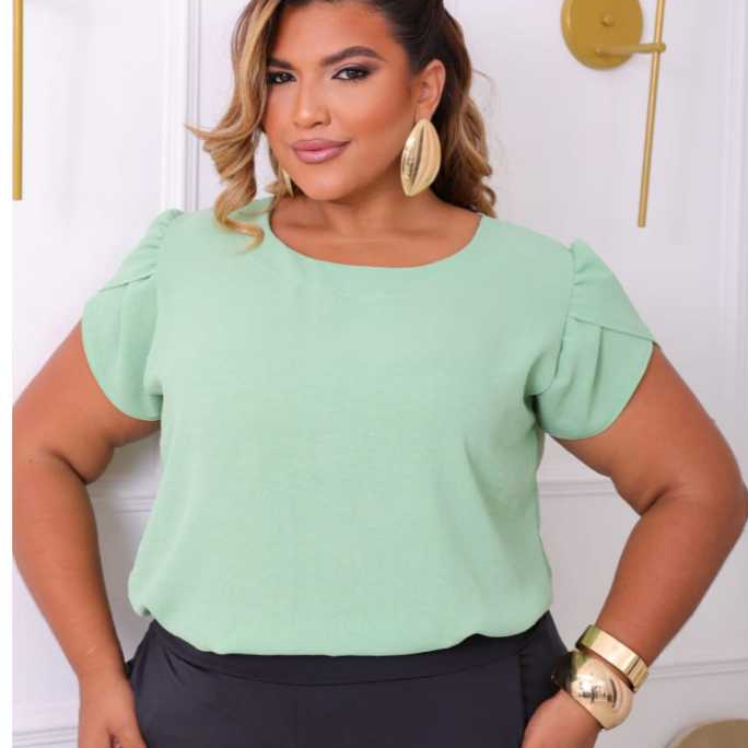 Blusa Feminina estilosa plus size Manga corte tulipa Elegante Moda Evangélica dunas