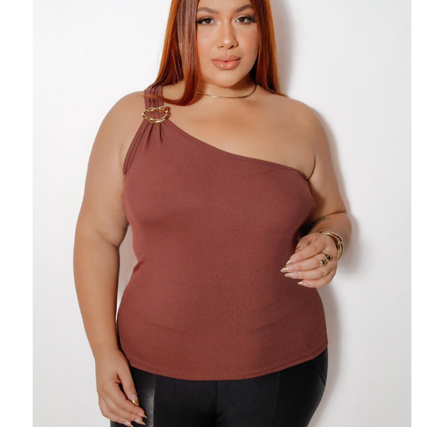 Blusa Feminina Com Fivela Plus Size Mula Manca Canelada