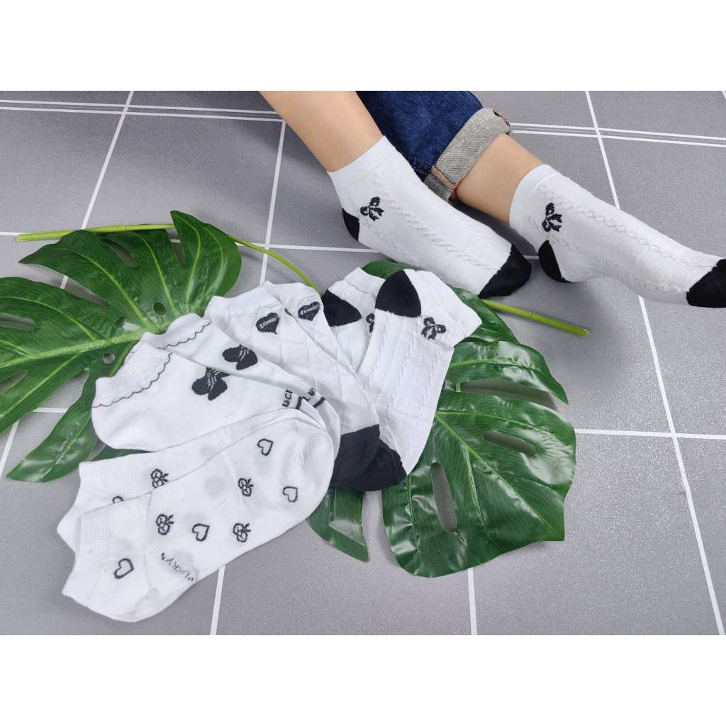 KIT COM 5 PARES DE MEIAS FEMININAS CORES BÁSICAS ESTAMPADAS 34-40 em Oferta na Shopee