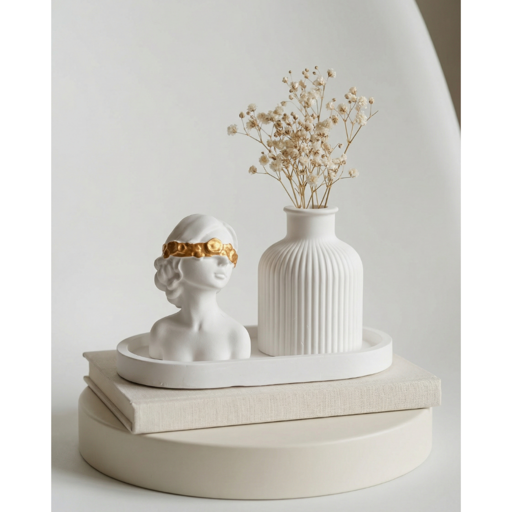 Kit Decorativo 3 Peças Bandeja Vaso Estátua Minimalista em Oferta na Shopee