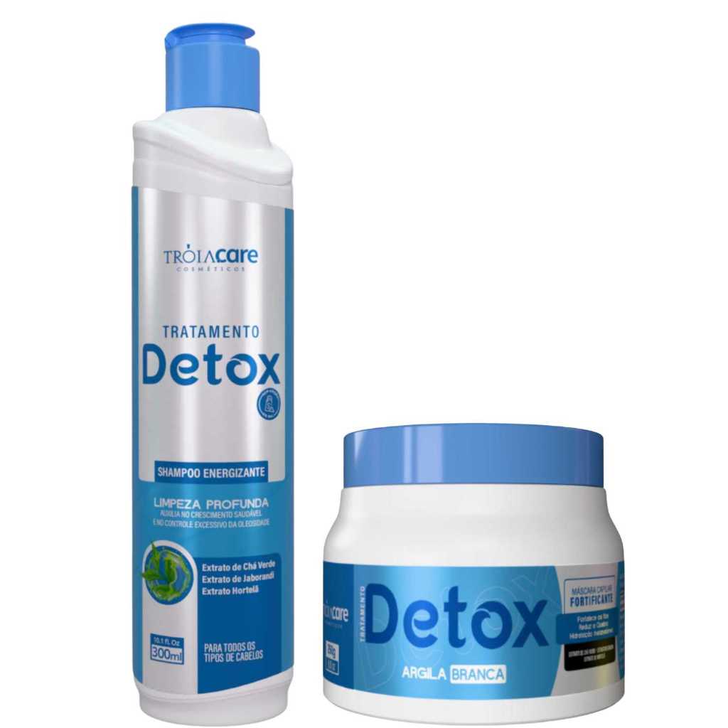 KIT Detox Capilar Tróia Hair 300ml — Shampoo + Máscara Argila Branca | Limpeza Profunda, Controle da Oleosidade