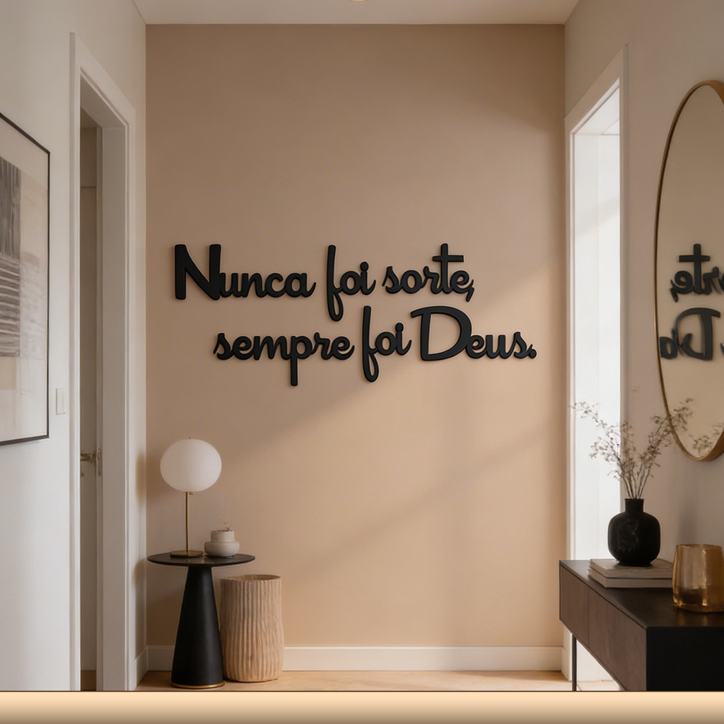 Frase Decorativa MDF Nunca Foi Sorte Sempre Foi Deus Luxo Quadro Religioso