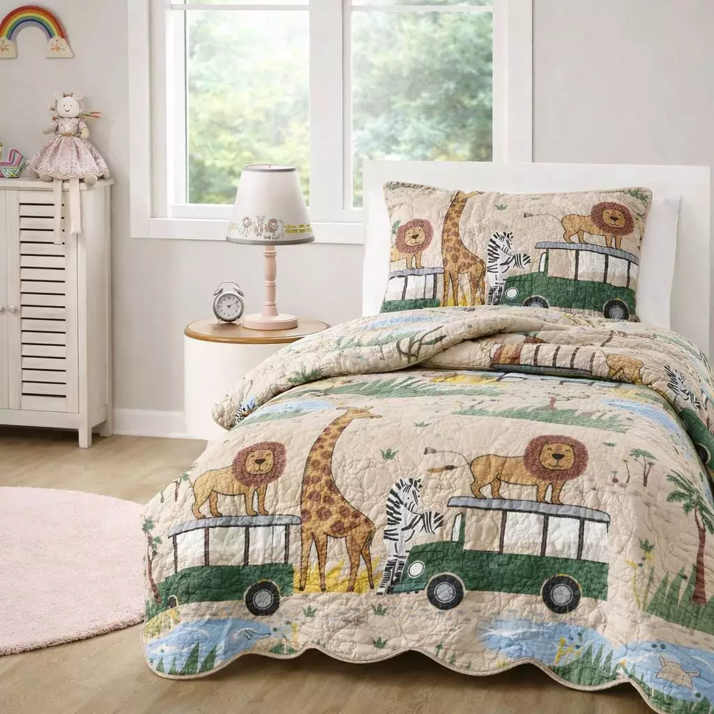 Colcha Infantil Dupla Face1,60 x 2,40m Safari Com Viés — imagem 1