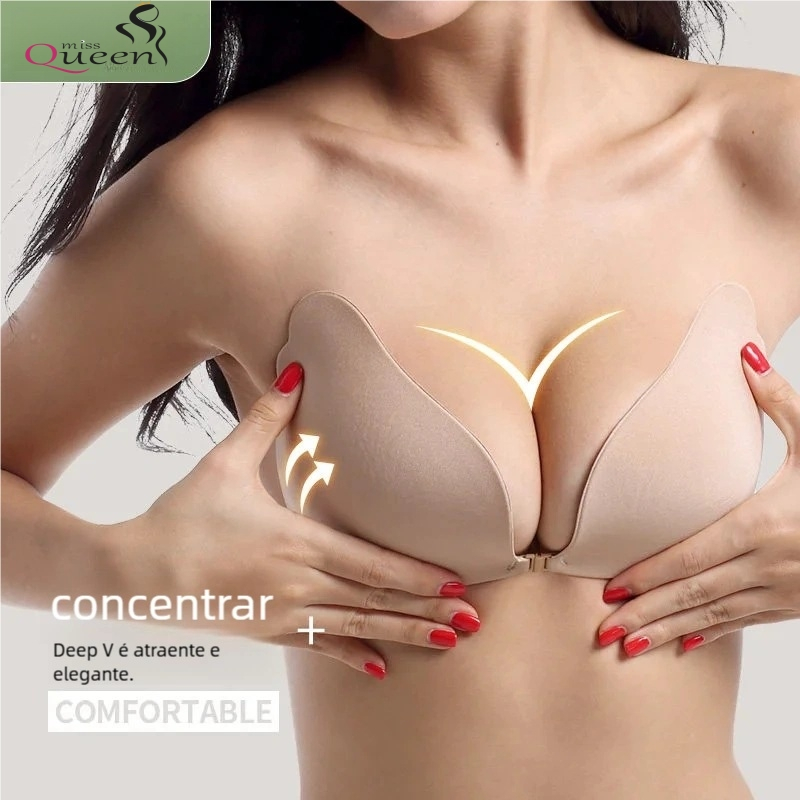Sutiã adesivo reutilizável com fivela frontal invisível, push-up sexy, silicone, levantamento de seios, respirável em Oferta na Shopee