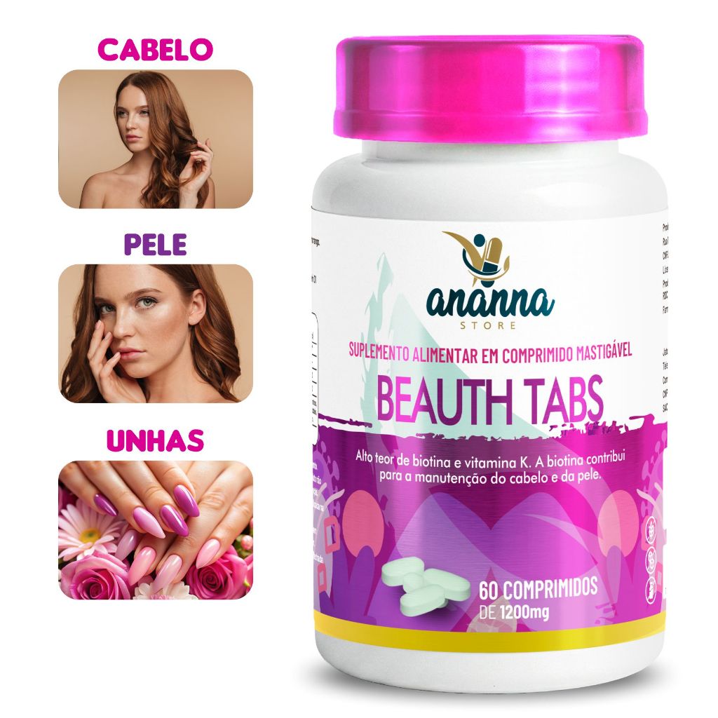Kit Colageno c/ Biotina Vitamina K2 60Tabs Mastigáveis Morango Suplemento Alimentar Premium