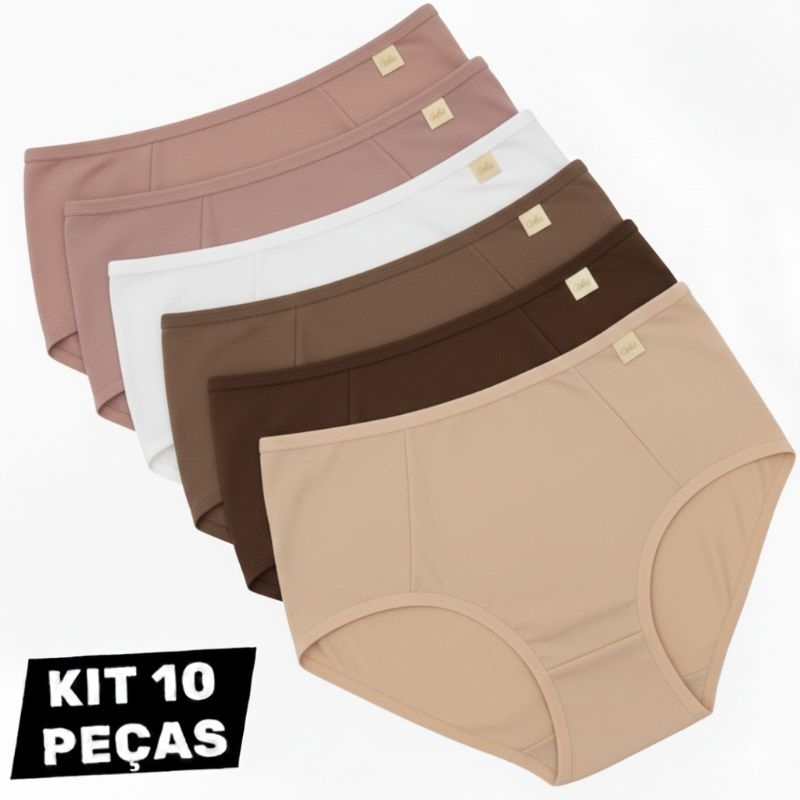 Kit Calcinha Cintura Alta Microfibra Calçola Senhora Feminina Alto Básica Tangão Segura Barriga  Tpm Forro Algodão Cós em Oferta na Shopee