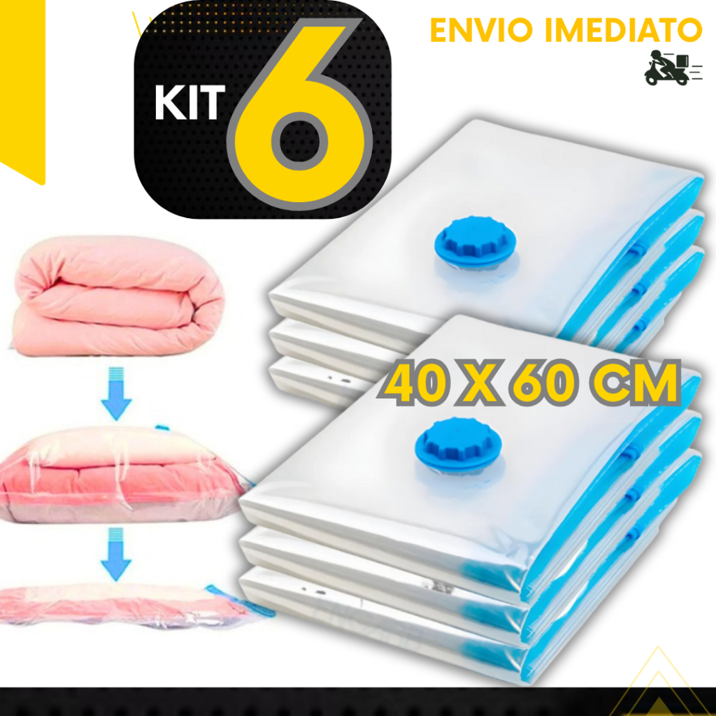 Kit 6 Saco a Vácuo 40X60 e Bomba Organizador Viagem Mala Casa Armario Guarda Roupa Cobertas Edredon