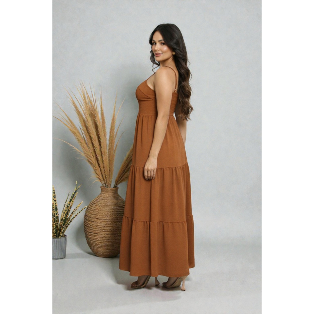 Vestido feminino longo alça fina regulável com bojo e forro  M ao GG várias cores