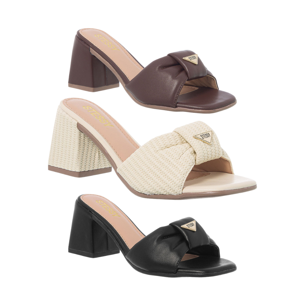 Stessy Tamanco Feminino Sandália Casual Confortável Salto Bloco Médio em Oferta na Shopee