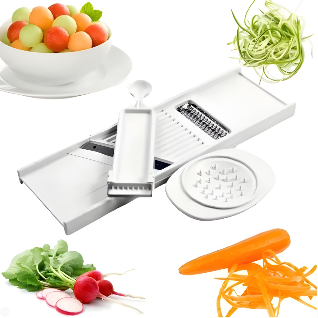 Fatiador Ralador de Legumes 4EM1 Dupla Face Mandolin Cortador Descascador Boleador Aço Inox Plástico em Oferta na Shopee