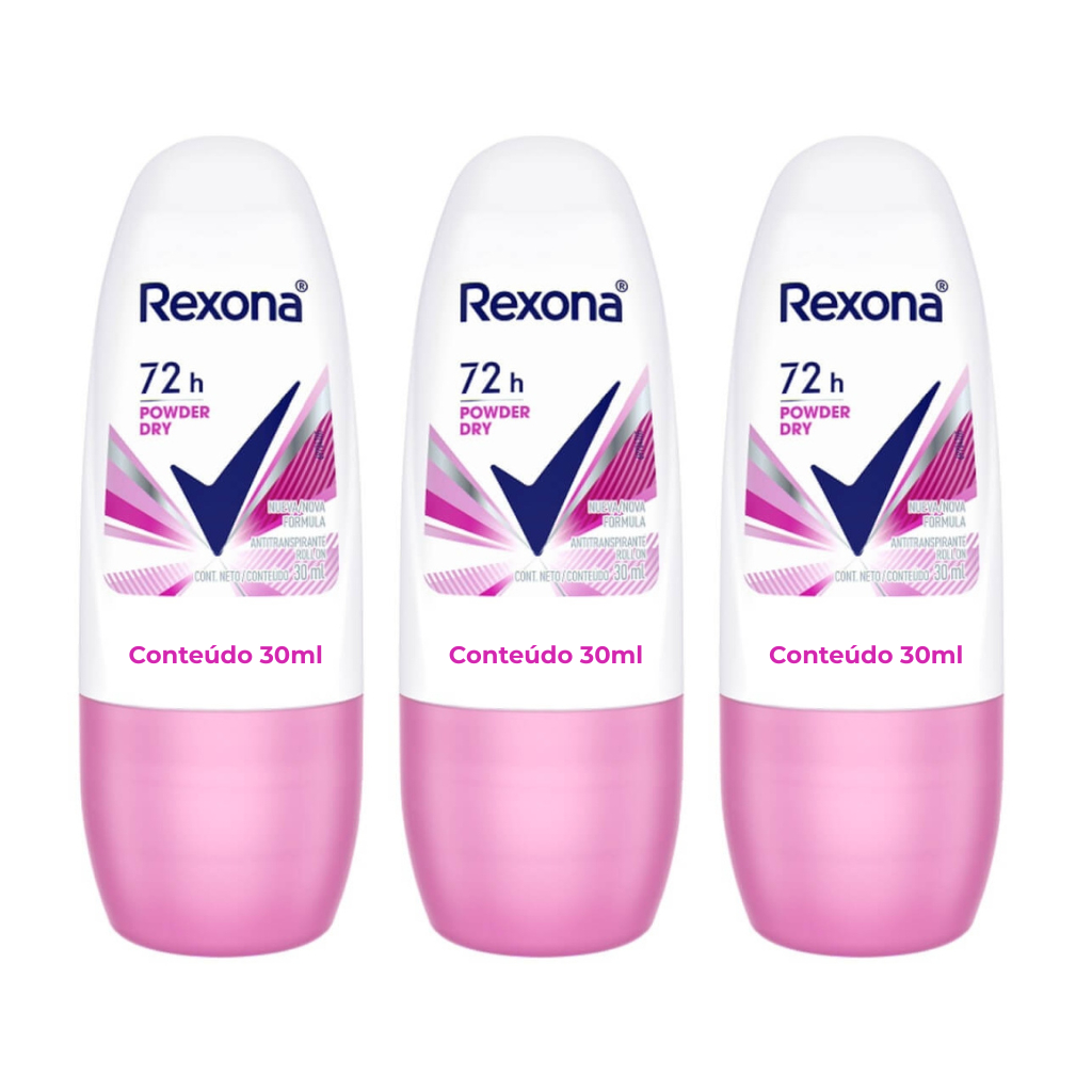 Kit 03un Desodorante Antitranspirante Roll On Rexona Powder Dry 72h 30ml em Oferta na Shopee