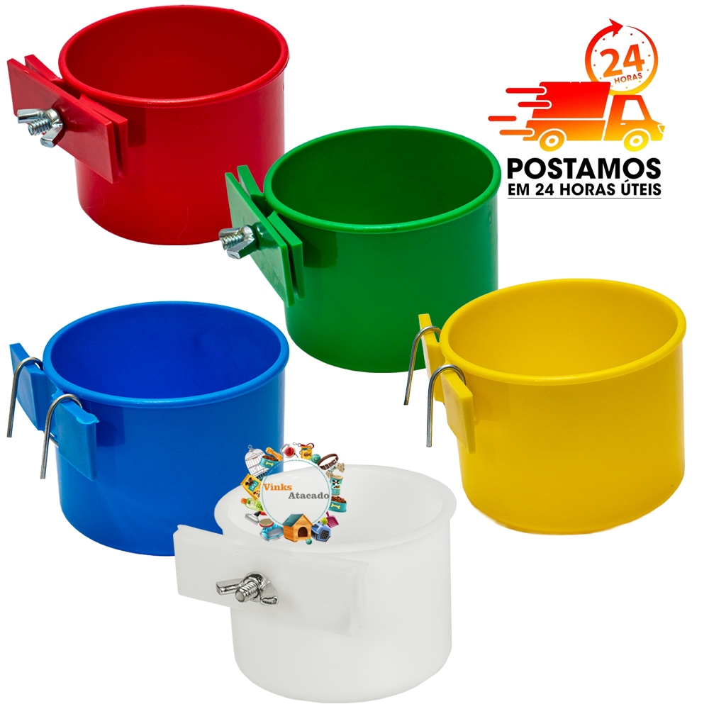 Kit 2 Caneca Plástica Comedouro Para Calopsita Ring Neck Pássaros Canário Periquito Papagaio Suporte Borboleta e Arame em Oferta na Shopee