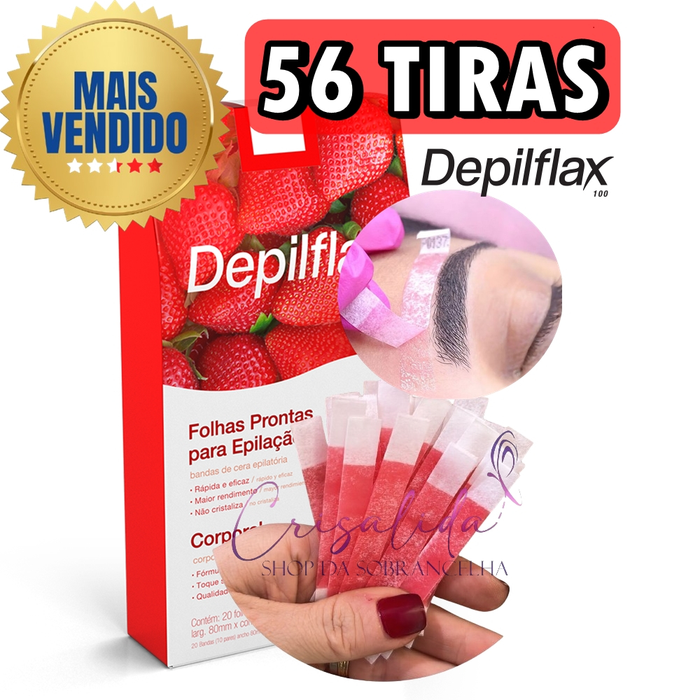 Kit 56 Tiras de Cera para Sobrancelhas Design Morango Depilflax 1cm