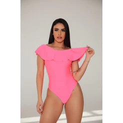 Body Bory Maio Suplex Neon Ombro a Ombro Babado Babadinho Maiô Blusa Feminina Básico