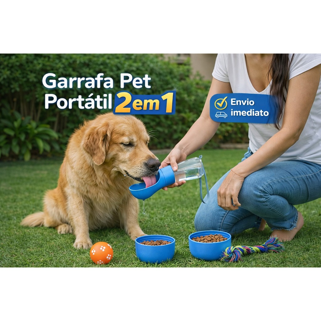 Garrafa Pet Portátil 2 em 1 – Bebedouro  Comedouro Cachorro e Gato Cães Dispensador Multifuncional em Oferta na Shopee