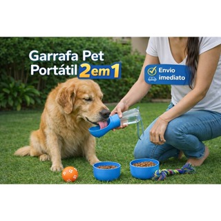 Garrafa Pet Portátil 2 em 1 – Bebedouro  Comedouro Cachorro e Gato Cães Dispensador Multifuncional em Oferta na Shopee