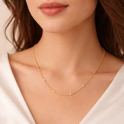 Cordão Feminino Rommanel Banhado a Ouro 18K Delicado com Bolinhas Fino e Delicado Tendência 2026 Rammanel