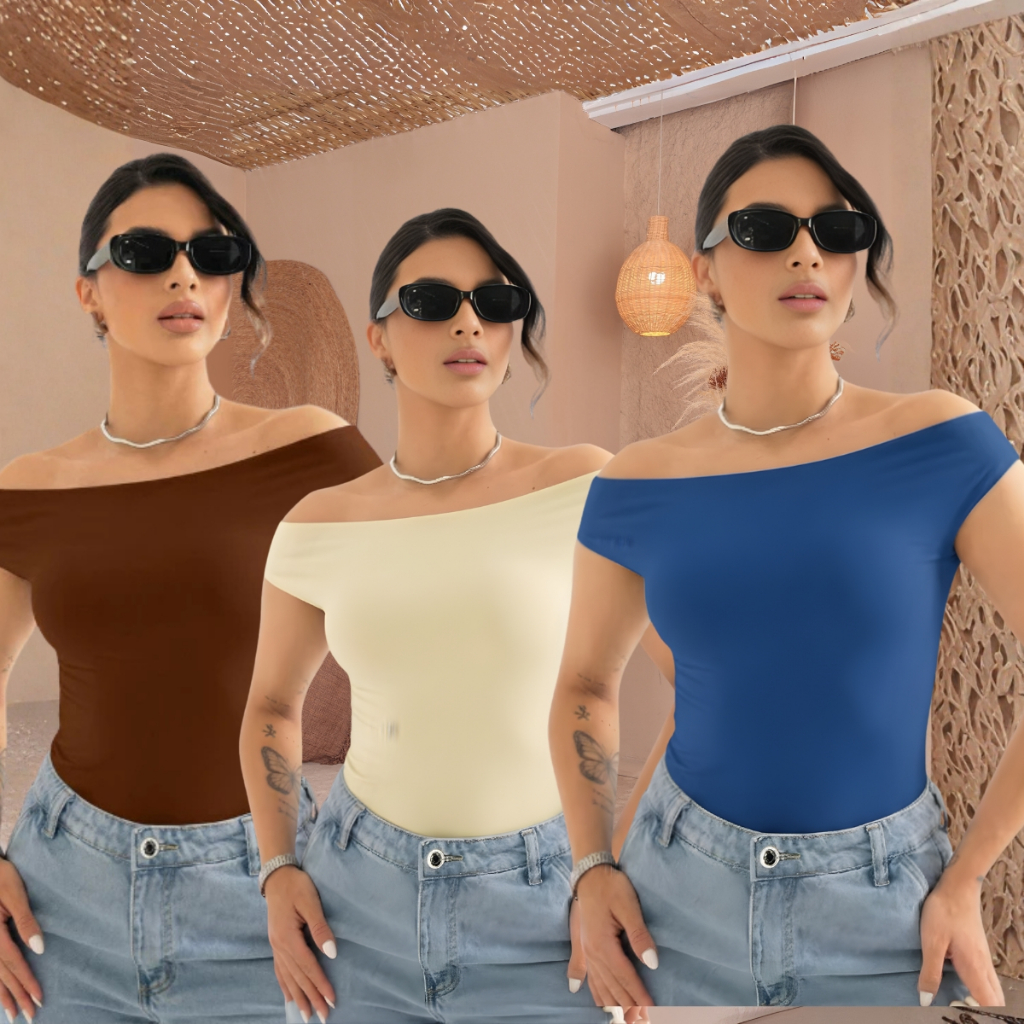 Blusa Feminina Suplex Ciganinha Básica Ombro a Ombro Baby Tee Lisa T-Shirt Regata Feminina Ombro
