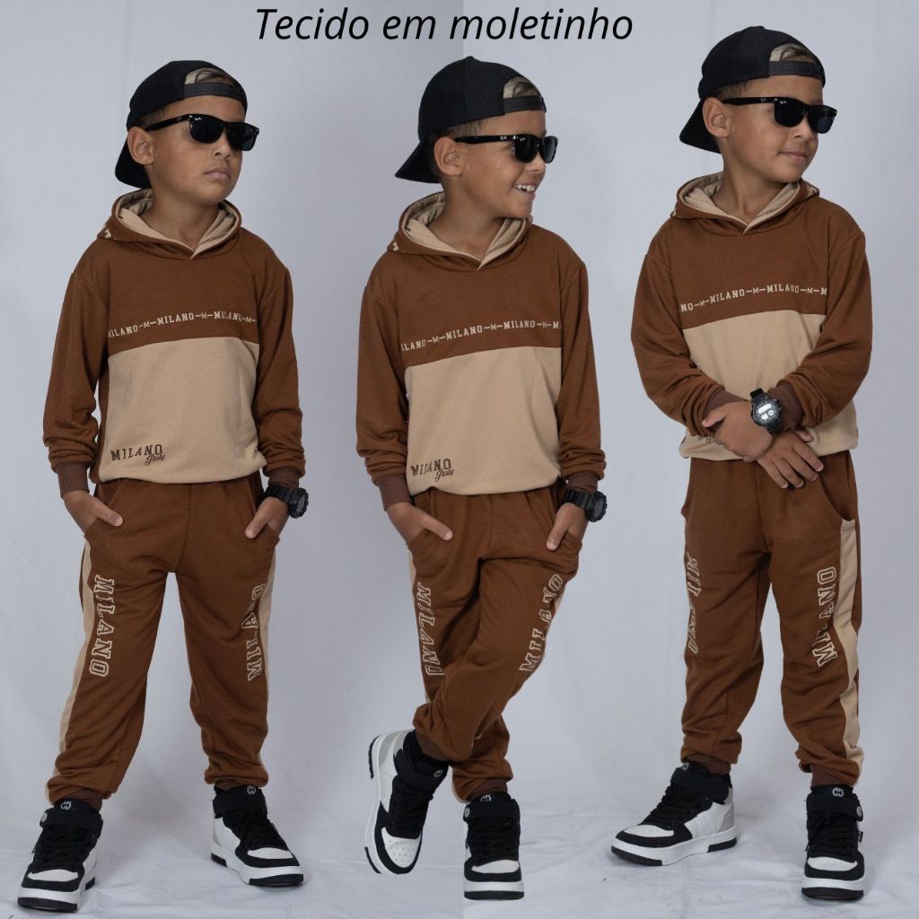 Conjunto Masculino De Inverno MOLETINHO Meia Estação Lançamento Blusa + Calça Veste Do 2 ao 14 Anos