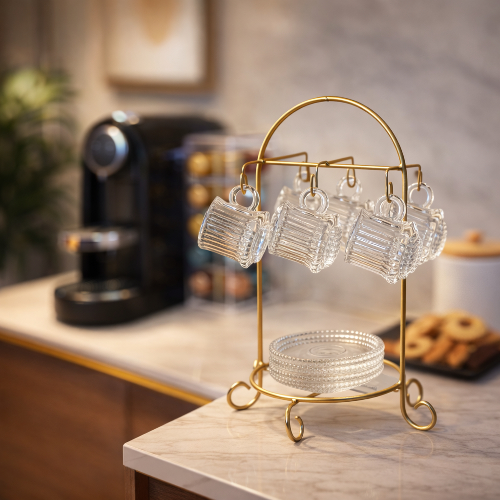 Organizador Porta Xícaras e Pires 6 Ganchos– Suporte de Mesa Moderno em Ferro Pintura Eletrostática em Oferta na Shopee