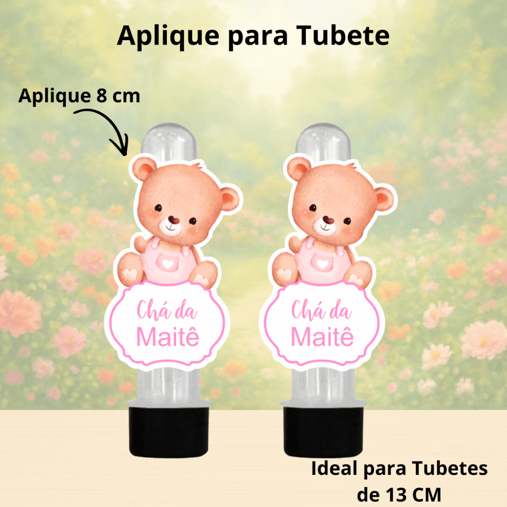 Ursinha Rosa Apliques para Tubete | Lembrancinhas Personalizadas Festa Infantil Não Acompanha Tubete