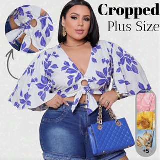 Cropped Plus Size Soltinho com Argola - Blusa Feminina para Todos os Corpos - Veste do 48 ao 50 - Viscolinho e Duna em Oferta na Shopee