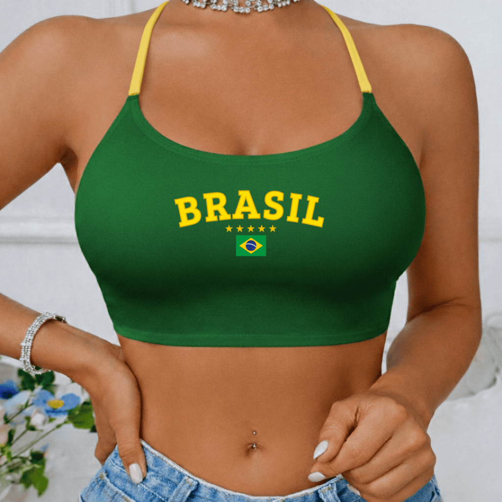 Top Fitness Brasil Copa 2026 Sem Costas Alças Fortes Ajustáveis Costura Delicada Academia em Oferta na Shopee