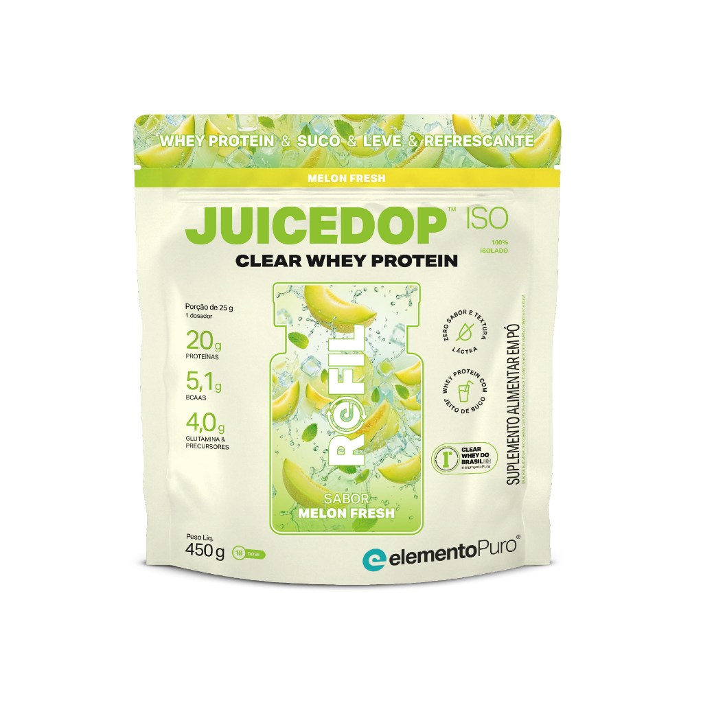 Whey Protein JUICEDOP ISO Clear Whey Protein 100% Isolado REFIL 450g elementoPuro Whey Jeito de Suco